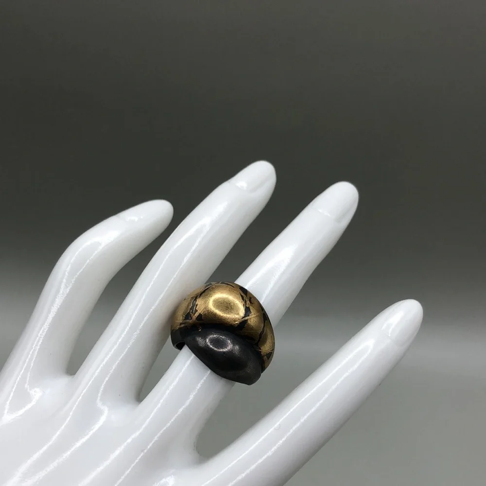 Sterling silver 925 brushed 14k gold modernist, contrasting, art to wear ring.